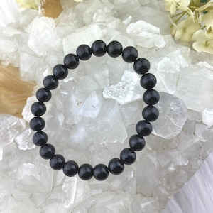Black tourmaline bracelet - 8mm black tourmaline crystal bead bracelet - protection bracelet - genuine black tourmaline jewelry