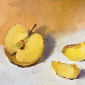 Yellow apples Still life, apples painting, original oil painting, yellow apple, fruits painting, food painting, oil paint, oil etude