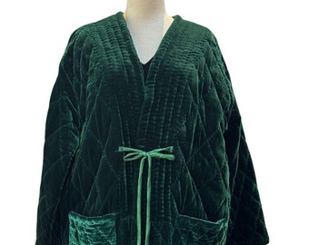 Hand-stitched Silk Velvet Jacket, Quilted Silk Velvet Coat for Women and Men, Custom-Made in Various Colors in Vietnam