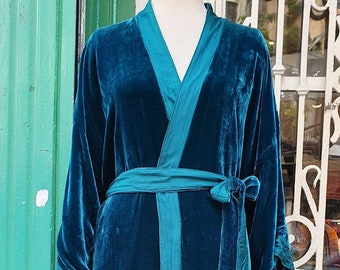 Luxury Reversible Silk Velvet Kimono/Robe, Two Side Pockets Natural Mulberry Silk Night Gown, Long Cardigan for Women and Men, Custom Made