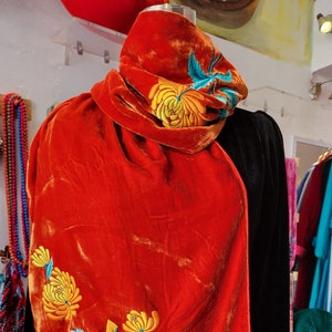 Embroidered Silk Velvet Shawl for Women, Luxury Wrap with Flower Embroidery for Party, All Colors Available, Made in Vietnam