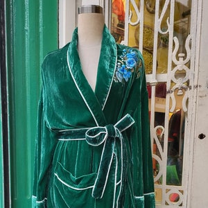 Embroidered Robe, Silk Velvet Kimono, Long Cardigan/Duster/Oversized Jacket