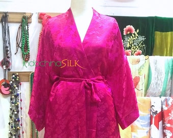 Floral Silk Robe, Flower Patterned Mulberry Silk Kimono, Night Cardigan, Bridal Robes, Bridesmaid Silk Robe, Custom Size in Various Colors