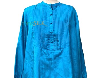 100% Silk Blouse, Pure Mulberry Silk Top for Summer, Long Sleeve Silk Blouse for Women