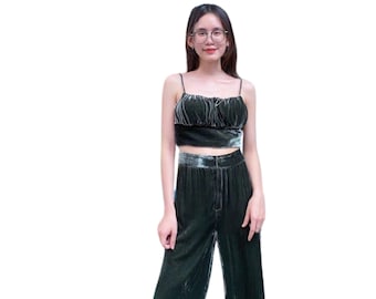 Stylish Silk Velvet Set, Silk Velvet Pants with Sleeveless Top, Silk Velvet Top/Camisole