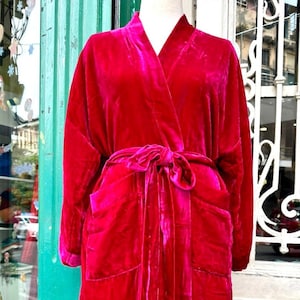 Luxury Silk Velvet Night Robe for Women and Men, Pink/Black/White/Blue/Yellow/Purple/Green/Red Kimono, Long Duster, Jacket, Bridal Robe