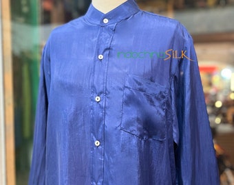 Camisa de seda de morera pura para hombre, blusa de verano de manga larga para hombre, top de seda de morera natural para hombre, hecha en Vietnam