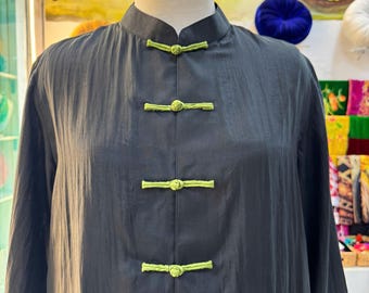 Pure Silk Blouse with Chinese Collar and Buttons, 100% Natural Mulberry Silk Shirt with Long Sleeve and Silk Buttons, Custom Size and Color
