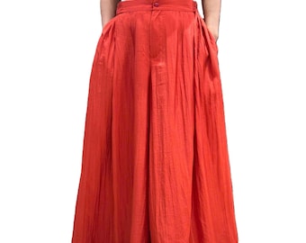 100% lange moerbeizijden broek voor dames | Zachte, gladde zijden broek met wijde pijpen | Broek met elastische taille en zakken | Modieuze zomerbroek