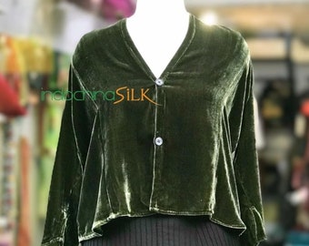 Luxury Silk Velvet Blouse for Women, Long Sleeve Velvet top in Loose Style,  Custom Size in Different Colors