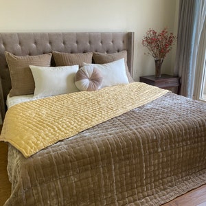 Reversible Silk Velvet Blanket, Luxury Velvet Bedspread, Vietnam Handmade Quilt/Coverlet/Duvet/Comforter, King/Queen/Standard/Custom Size