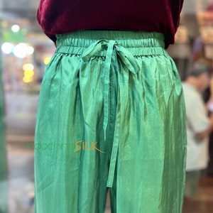 Pantalon long 100 % soie de mûrier pour femme, Pantalon en soie douce et lisse, Pantalon taille élastique avec ceinture et poches, Pantalon d&#39;été