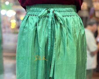 100% lange broek van moerbeizijde voor dames, zachte en gladde zijden broek, elastische taillebroek met tailleband en zakken, zomerbroek
