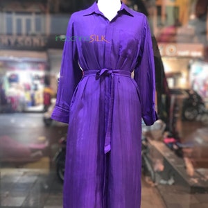 100% Silk Shirt Dress for Work, Women's Long Mulberry Silk Dress with Pocket, Detachable Belt, Silk Dress  Made in Vietnam