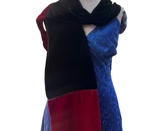 Hand-Stitched Luxury Silk Velvet Scarf for Women, Long Silk Velvet Shawl, Small Size Silk Velvet Wrap Made in Vietnam in Various Colors.