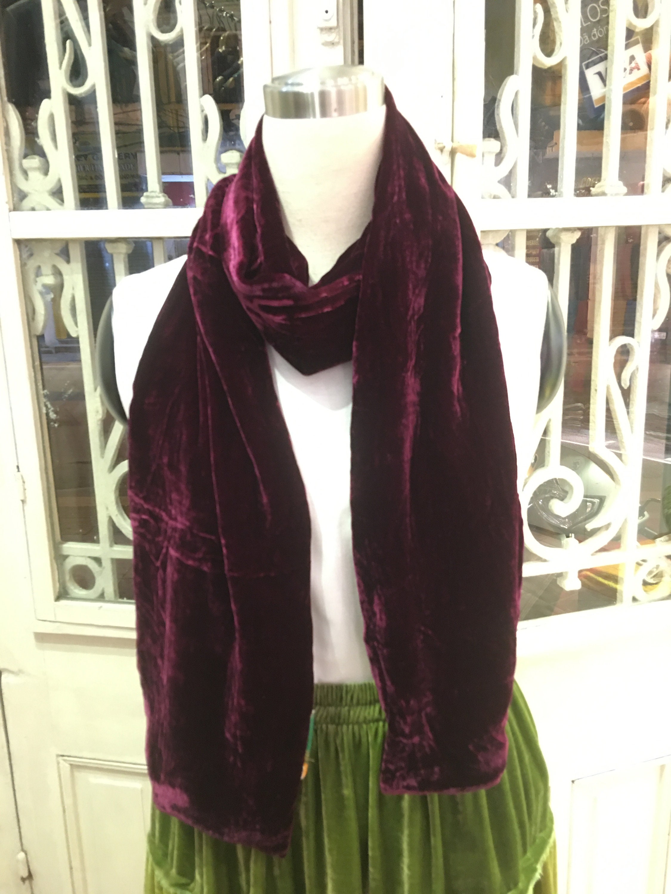80+ Colors of Luxury Silk Velvet Scarf for Women, Long Velvet Shawl, Small Size Velvet Wrap made in Vietnam.