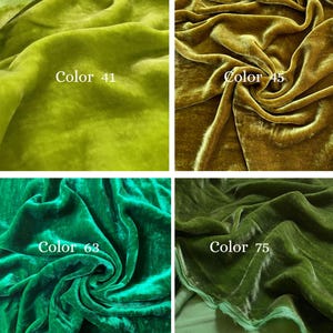 May include: Four swatches of velvet fabric in shades of green and gold. The swatches are labelled with the text "Color 41", "Color 45", "Color 63", and "Color 75". The fabric has a soft, lustrous appearance.