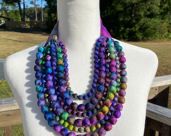 Multi-layered Silk Beaded Necklace, Multi-colored Necklace for Women, Multi-Strand Silk Beaded Necklace, Handmade and Light.