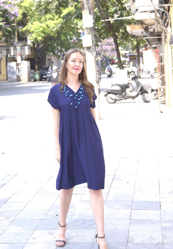 Super COMFORTABLE Dress for Summer, Natural Mulberry Silk Linen Dress for Women, Short Sleeve Dress, Casual Linen Tunic Made in Vietnam
