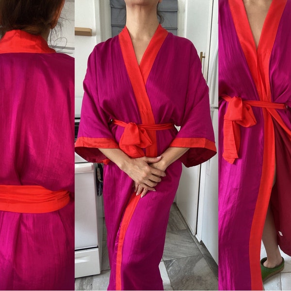 Luxury Natural Mulberry Silk Robe, 100% Pure Silk Gown/Cardigan,  Women's Long Silk Kimono, Men's Silk Kimono, Solid and Plain Silk Robe