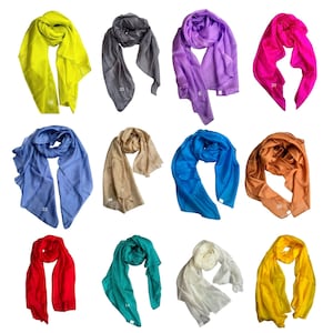 100% Pure Mulberry Silk Scarf, Long Silk Shawl, Big Size Silk Wrap, Plain Colors, No Tassels, Handmade in Vietnam