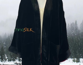 Silk Velvet Cardigan/Duster for Women, Simple Silk Velvet Coat for Female, Custom Made in Various Sizes and Colors.