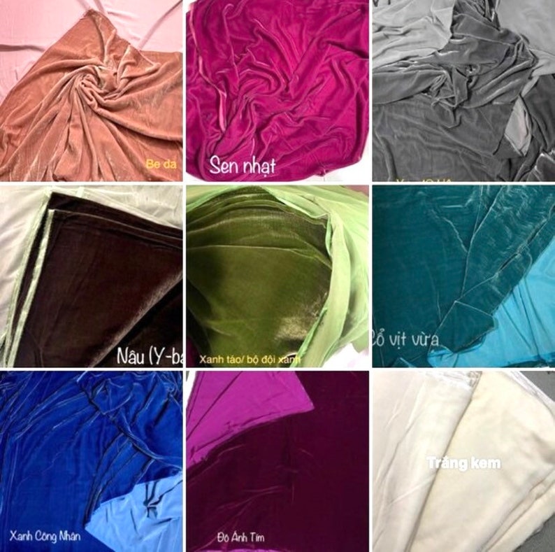 Tessuto in velluto di seta tagliato su misura/metro, scegli i tuoi colori, ordine personalizzato, leggero, morbido, liscio e lussuoso immagine 2