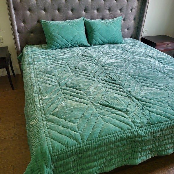 Reversible Silk Velvet Coverlet, Hand-stitched Bedspread | Handmade Blanket/Quilt/Throw/Duvet | King, Queen, Full & Custom Sizes