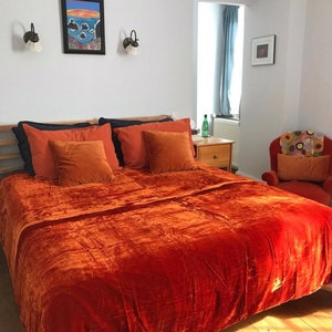 Silk Velvet Sofa Throw Blanket for Living Room, Bed Throw, Hand-stitched Throw Blanket, Couch Throw Handmade in Vietnam