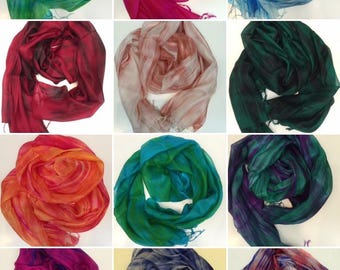 100% Silk Scarf in Various Colors, Long Natural Mulberry Silk Shawl, Pure Silk Wrap for Summer/Spring/Fall Handmade in Vietnam