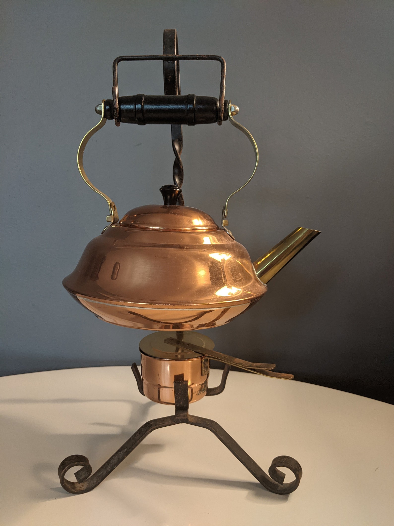 Antique Copper Teapot Kettle with Wrought Iron Stand Etsy