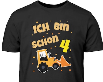 4. Geburtstag - Junge Geburtstagszahl 4 Jahre Sohn - Ich bin Schon 4 Radlader Geburtstagsshirt Vier Jahre - Kinder T-Shirt