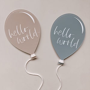 Balloon birth announcement acrylic | hello world birth announcement sign, acrylic birth announcement, newborn announcement sign, hello world