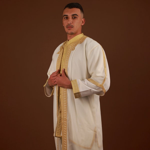 Moroccan Jabador Wedding Kaftan for Men: Embroidered Maxi Dress, Perfect Muslim Attire