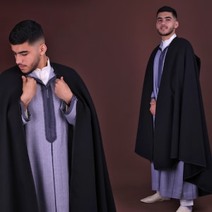 Handcrafted Moroccan Hooded Cloak - Traditional Wool Cloak - Handmade winter coat - Long cape, Long winter overcoat, Poncho, Winter coat