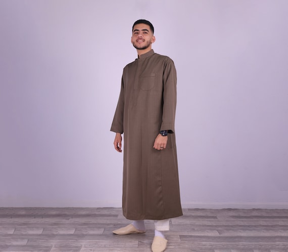 Robe Caftan Homme Traditionnel - Djellaba Musulman Élégante - 90% Spandex 10% Coton - Taille S-3XL