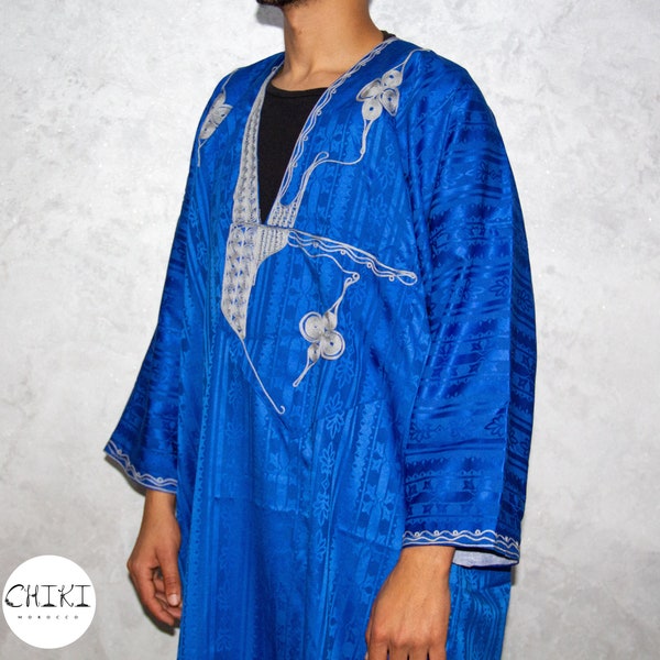 Tuareg clothing gandora with tuareg scarf , Djellaba sahraoui, tuareg scarf , tuareg dress bleu , tuareg blue men, African Tuareg Blue dress