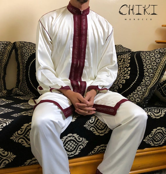 Royal Moroccan Wedding Long Dress for Men Fancy Red and White Traditional Jabador 2 Pieces Muslim Maxi Kaftan Dress for Formal Occasions Etsy