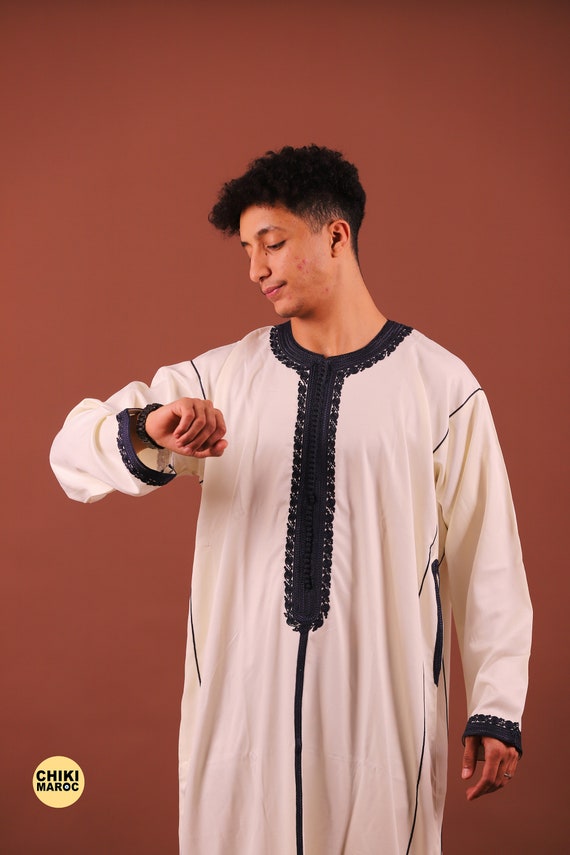Caftán marroquí hecho a mano: vestido largo de lujo para hombre