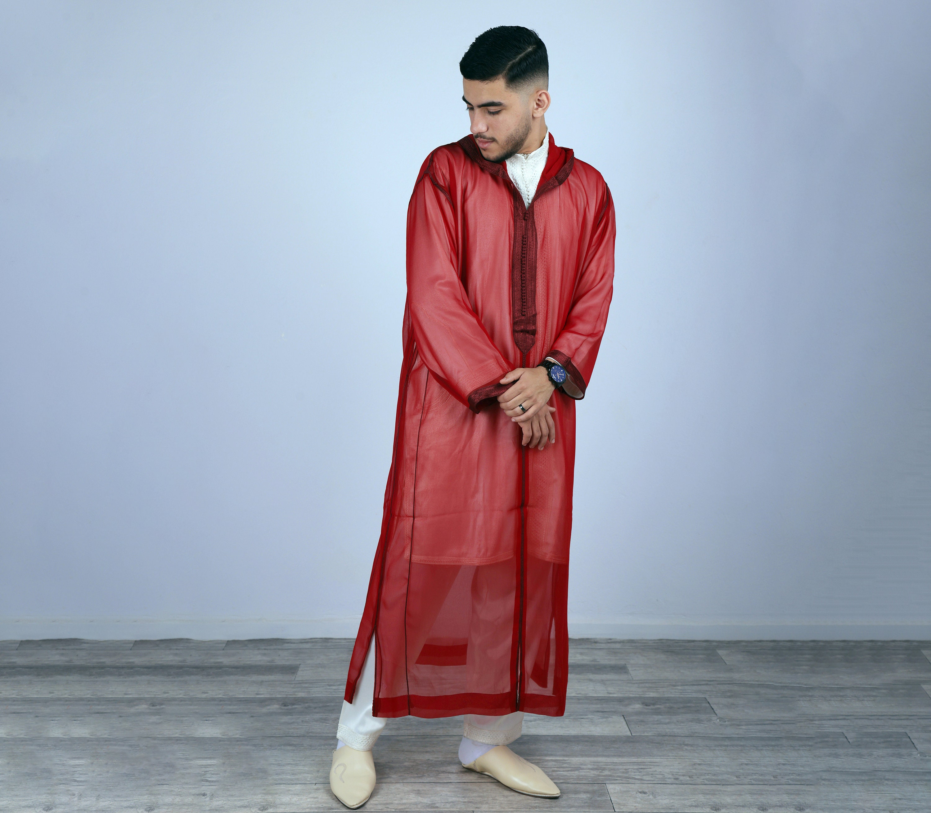 Chilabas para hombre: Chilaba marroquí 100% algodón roja