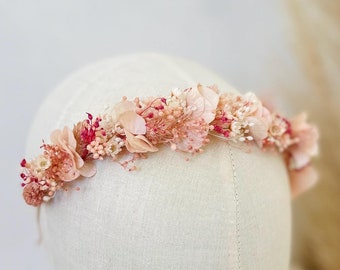 Couronne de fleurs séchées et stabilisées-  cheveux pour mariage baptême anniversaire - serre tête doré pour adulte et enfant- taille unique