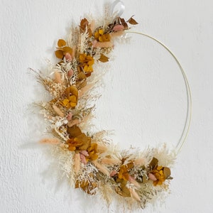 Dried flower crown with first name, customizable Christmas birth gift, boho babyshower rustic and zero waste bedroom wall decoration