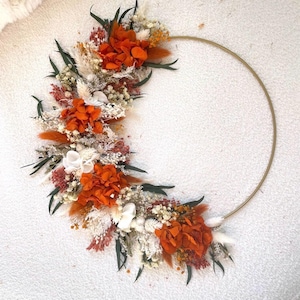 Dried flower crown with first name, customizable Christmas birth gift, boho babyshower rustic and zero waste bedroom wall decoration