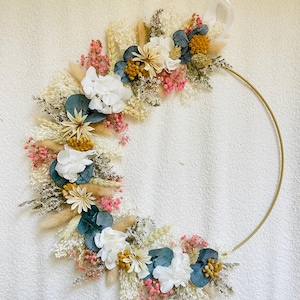 Dried flower crown with first name, customizable birth gift, wall decoration for wedding bedroom, babyshower and zero waste Valentine&#39;s Day