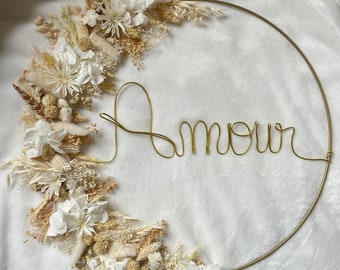 Crown dried flowers first name, customizable Christmas birth gift, boho babyshower bedroom wall decoration zero waste