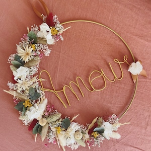 Dried flower crown with first name, customizable Christmas birth gift, boho bedroom wall decoration for country babyshower and zero waste