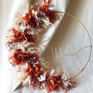 Dried flower crown with first name, customizable Christmas birth gift, boho bedroom wall decoration for country babyshower and zero waste