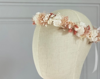 Couronne de fleurs séchées et fleurs éternelles pour mariage - baptême anniversaire-hortensia gypsophile