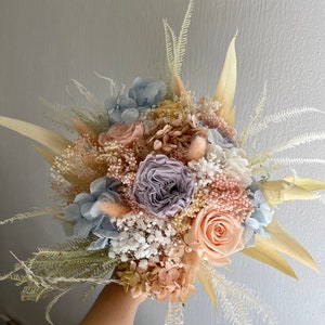Bouquet da sposa - fiori veri essiccati e stabilizzati - bouquet rustico ed elegante - colori pastello - rose eterne