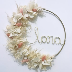 Dried flower crown with first name, customizable Christmas birth gift, boho bedroom wall decoration babyshower birthday zero waste